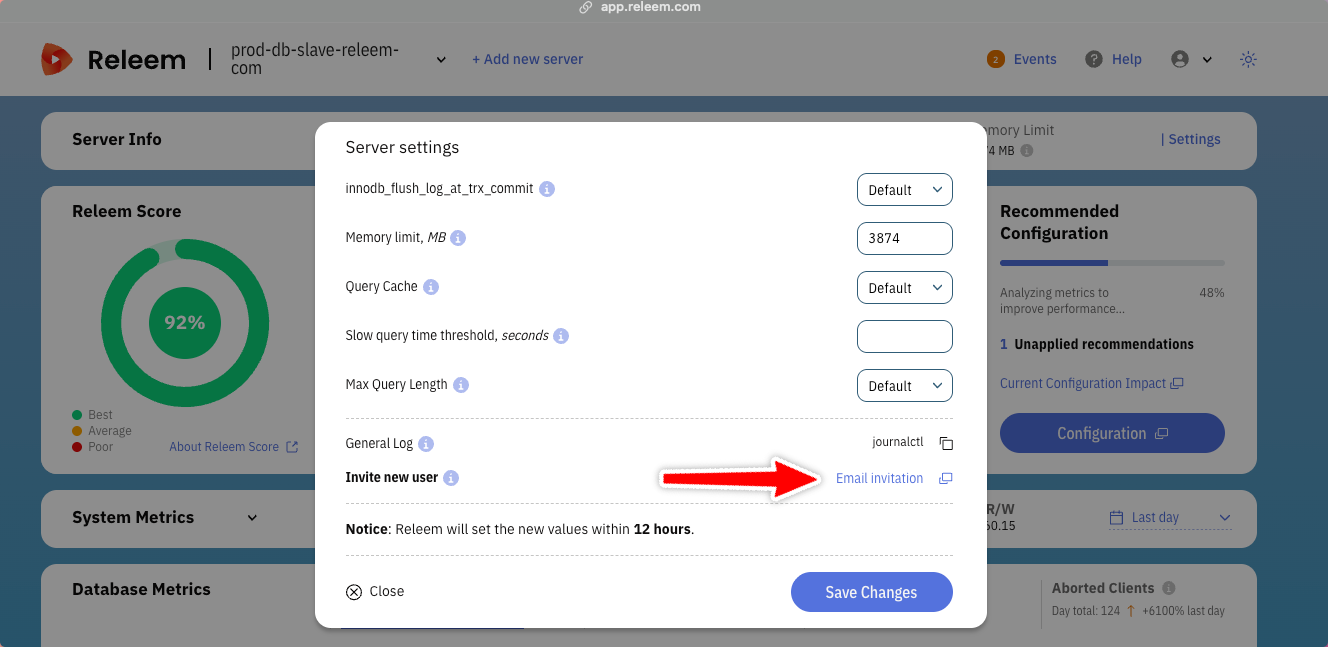Dashboard Settings Invitation