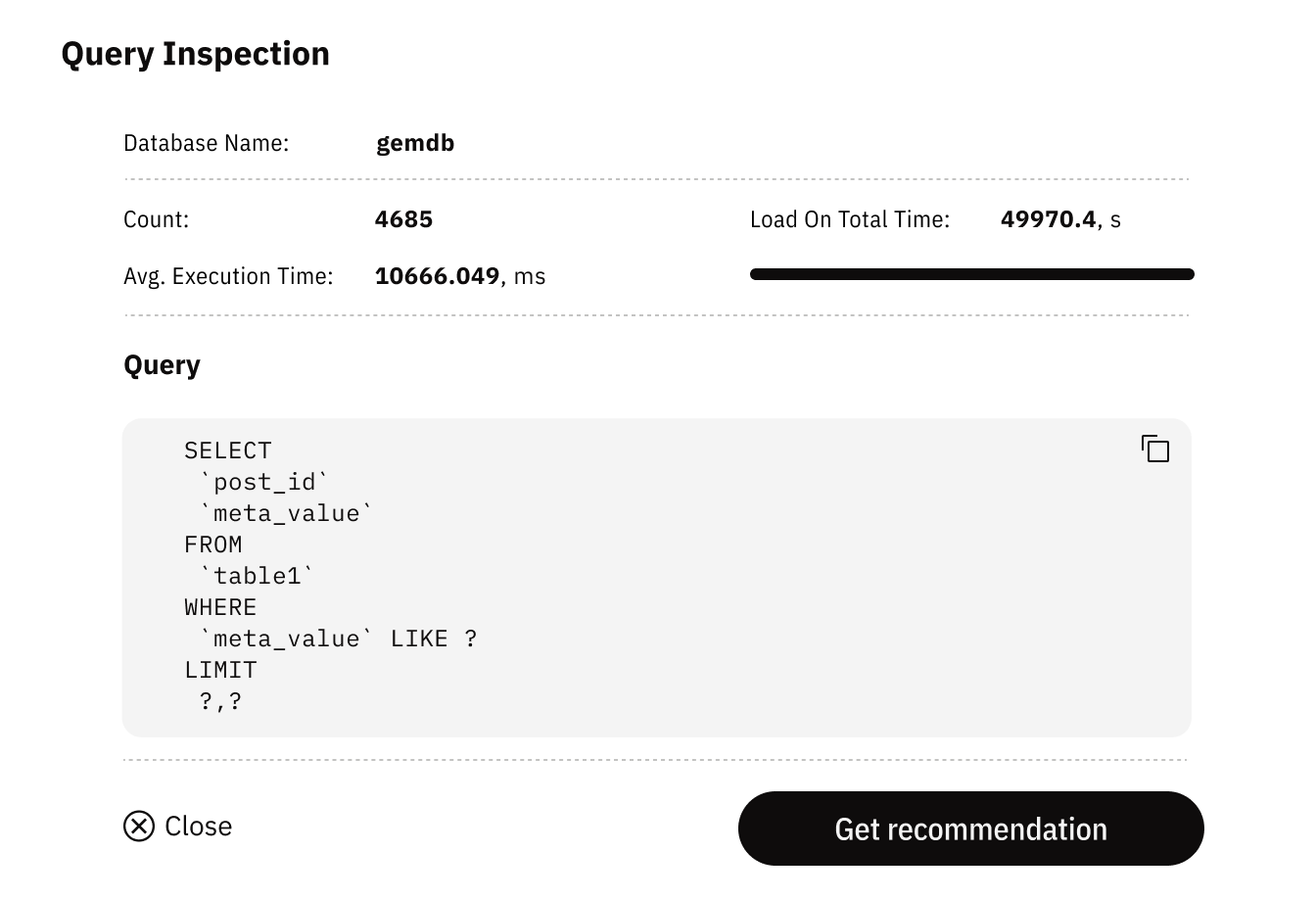 Releem Query Analytics block